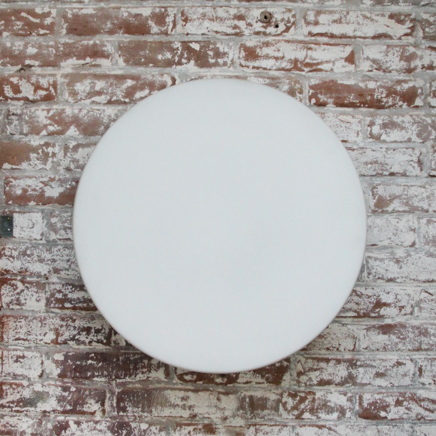 XXL Round White Mat Opaline Glass Flush Mount Lights Wall Sconce by BEGA Limburg For Sale 6