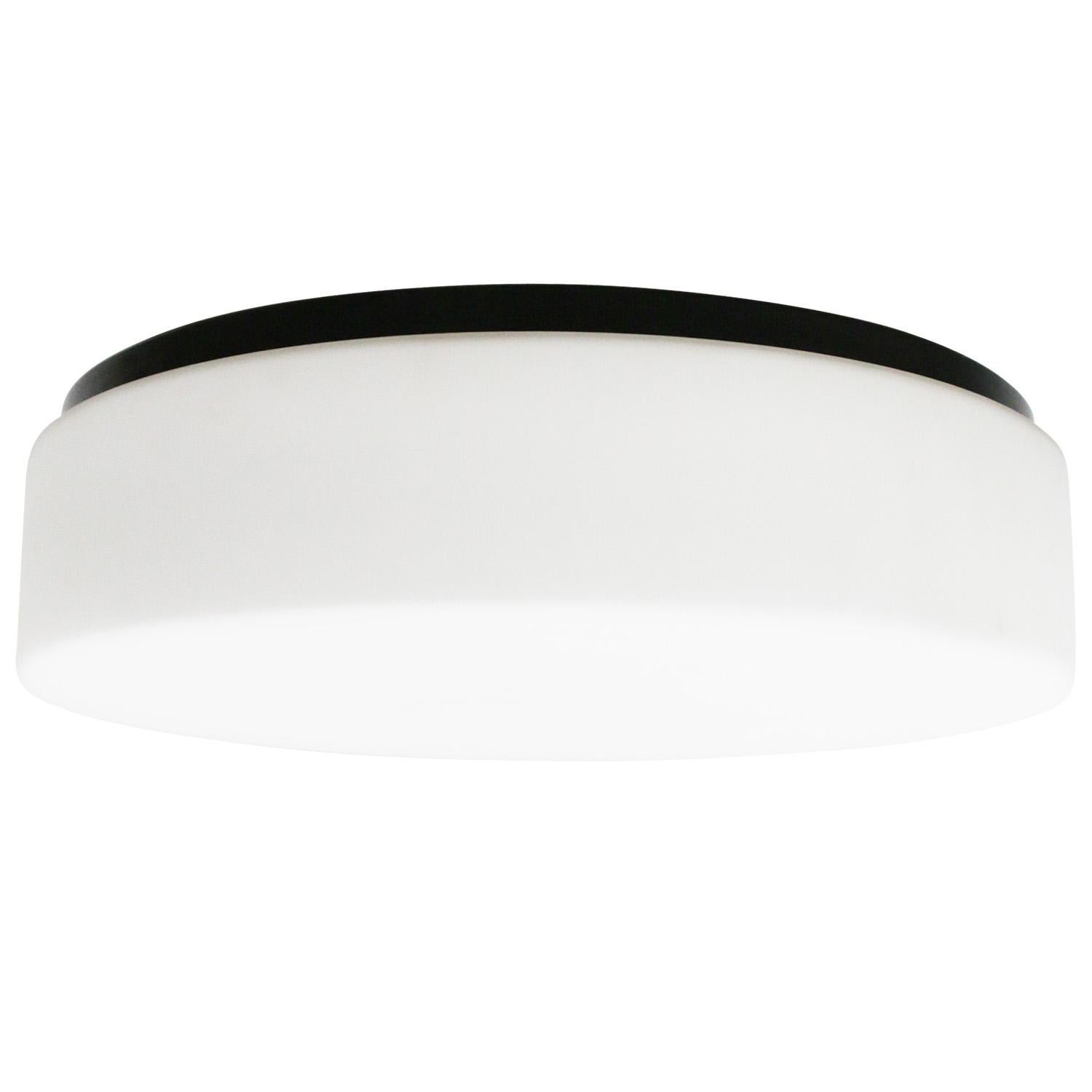 German XXL Round White Mat Opaline Glass Flush Mount Lights Wall Sconce by BEGA Limburg For Sale