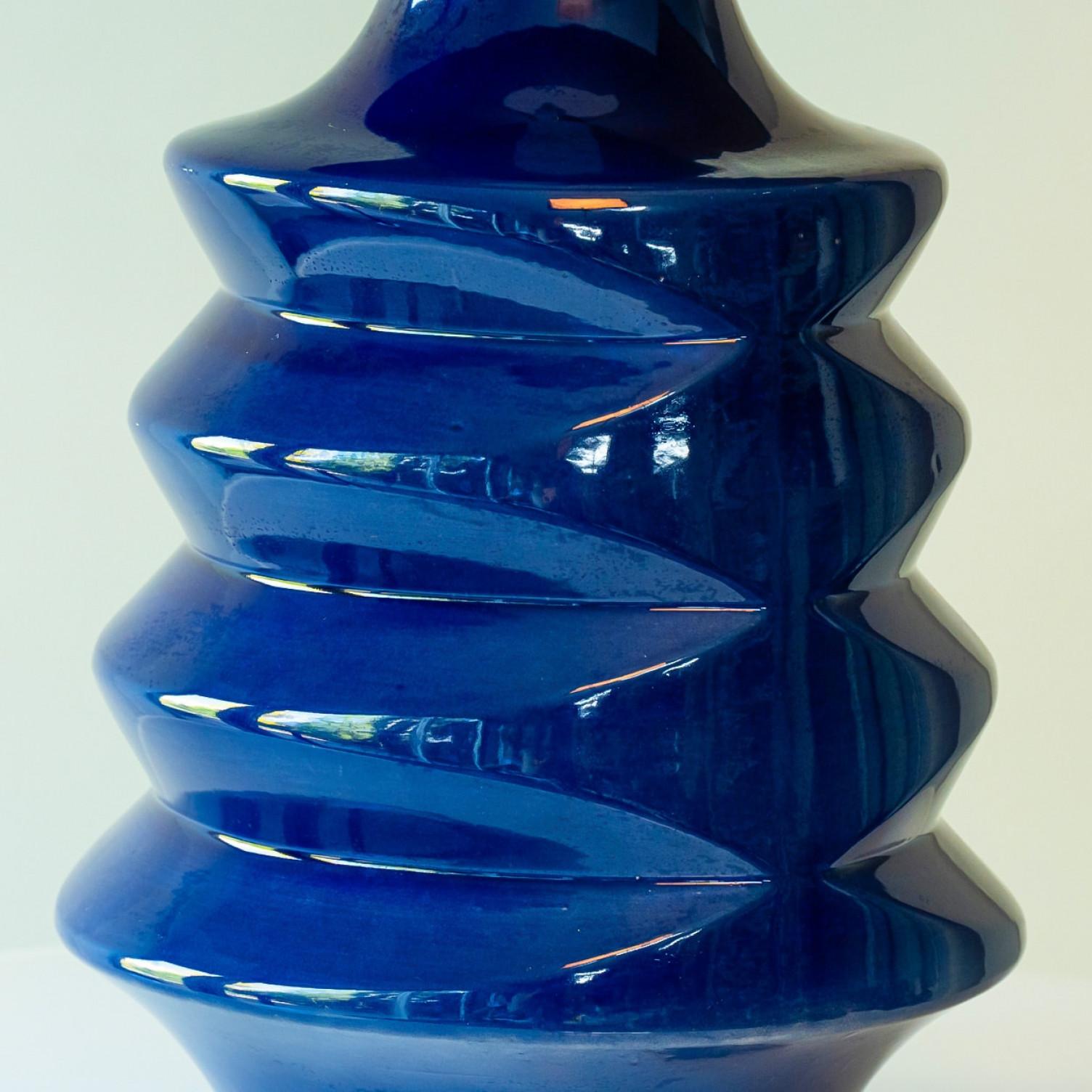 XXL Sapphire Blue Ceramic FLoor Table Lamp, Lampshade by R. Houben, 1970 For Sale 1