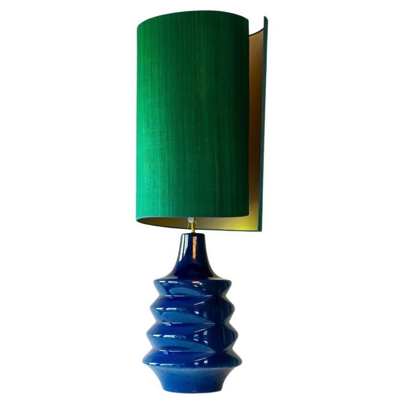 Lampe de bureau XXL en céramique bleu saphir, abat-jour de R. Houben, 1970
