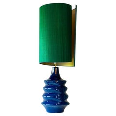 XXL Sapphire Blue Ceramic FLoor Table Lamp, Lampshade by R. Houben, 1970