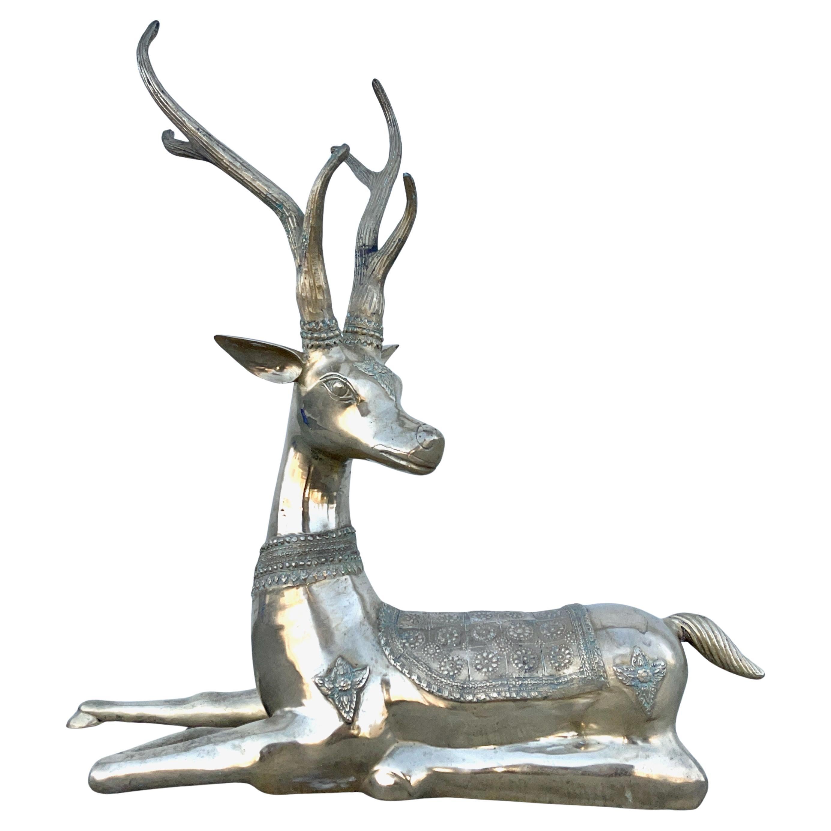 XXL Sarreid Recumbent Brass Reindeer