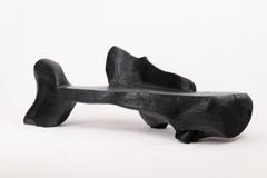 XXL Sculptural Charred Wood Bench, Organic Form, Hand-Carved From Solid Log