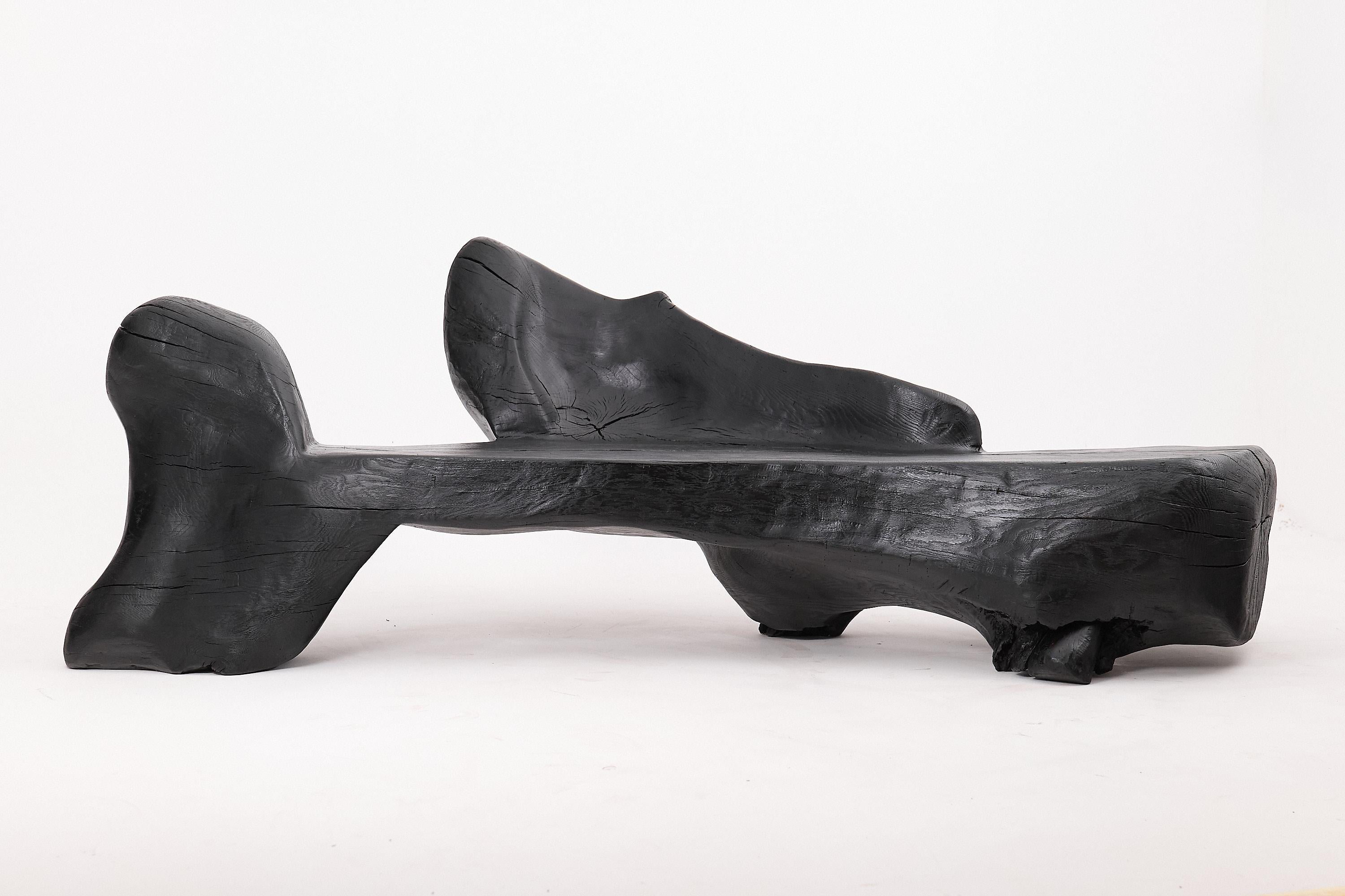 Organique XXL Banc sculptural en bois calciné de forme organique, sculpté à la main dans du bois massif en vente
