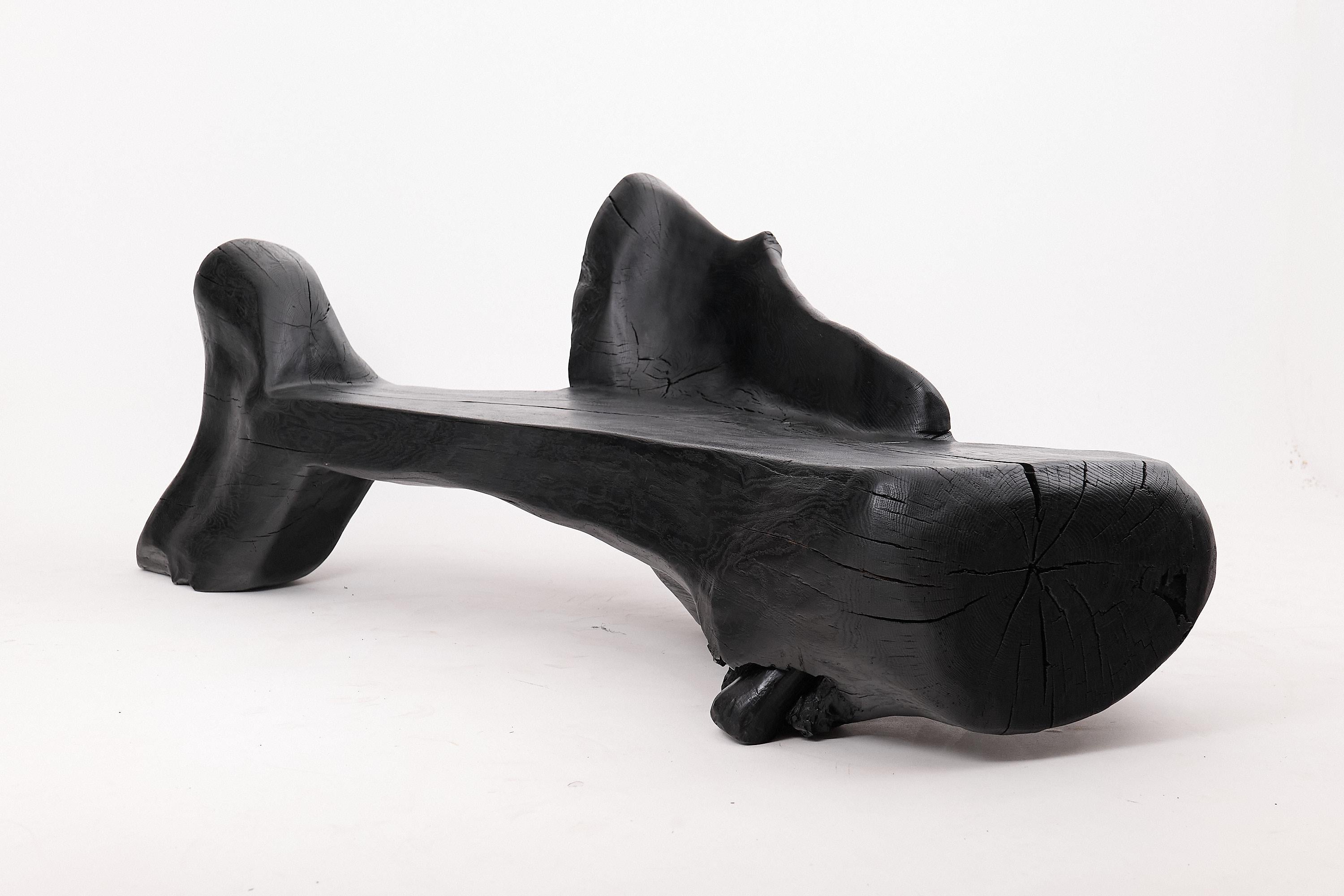 Croate XXL Banc sculptural en bois calciné de forme organique, sculpté à la main dans du bois massif en vente