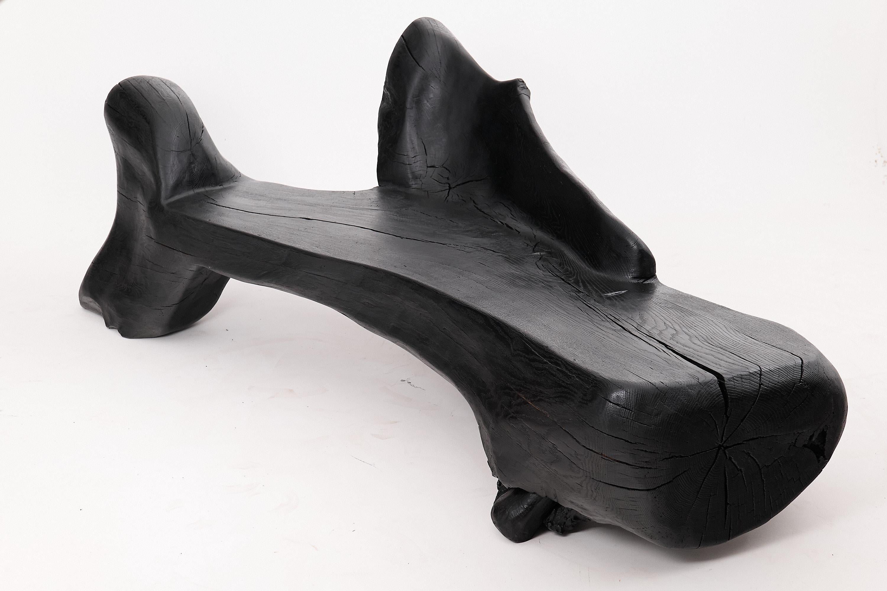 Sculpté XXL Banc sculptural en bois calciné de forme organique, sculpté à la main dans du bois massif en vente
