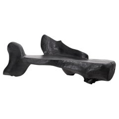 XXL Sculptural Charred Wood Bench in Organic Form, Hand-Carved from Solid Log