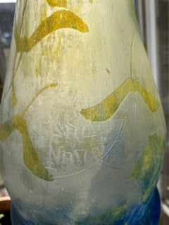XXL Signiertes Daum Nancy Art Nouveau Misteltoe Kamee-Glas, XXL