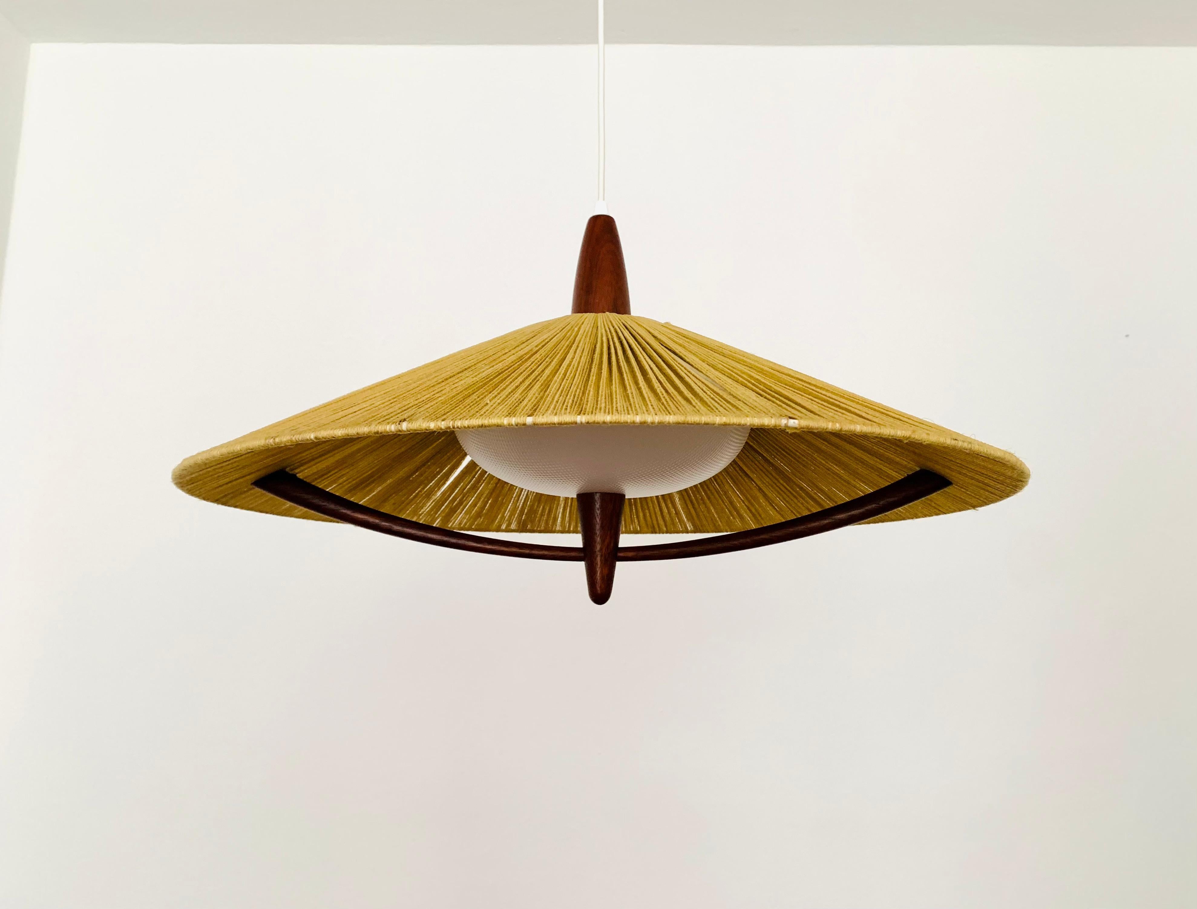 Mid-20th Century XXL Sisal and Teak Pendant Lamp by Temde