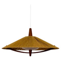 Vintage XXL Sisal and Teak Pendant Lamp by Temde