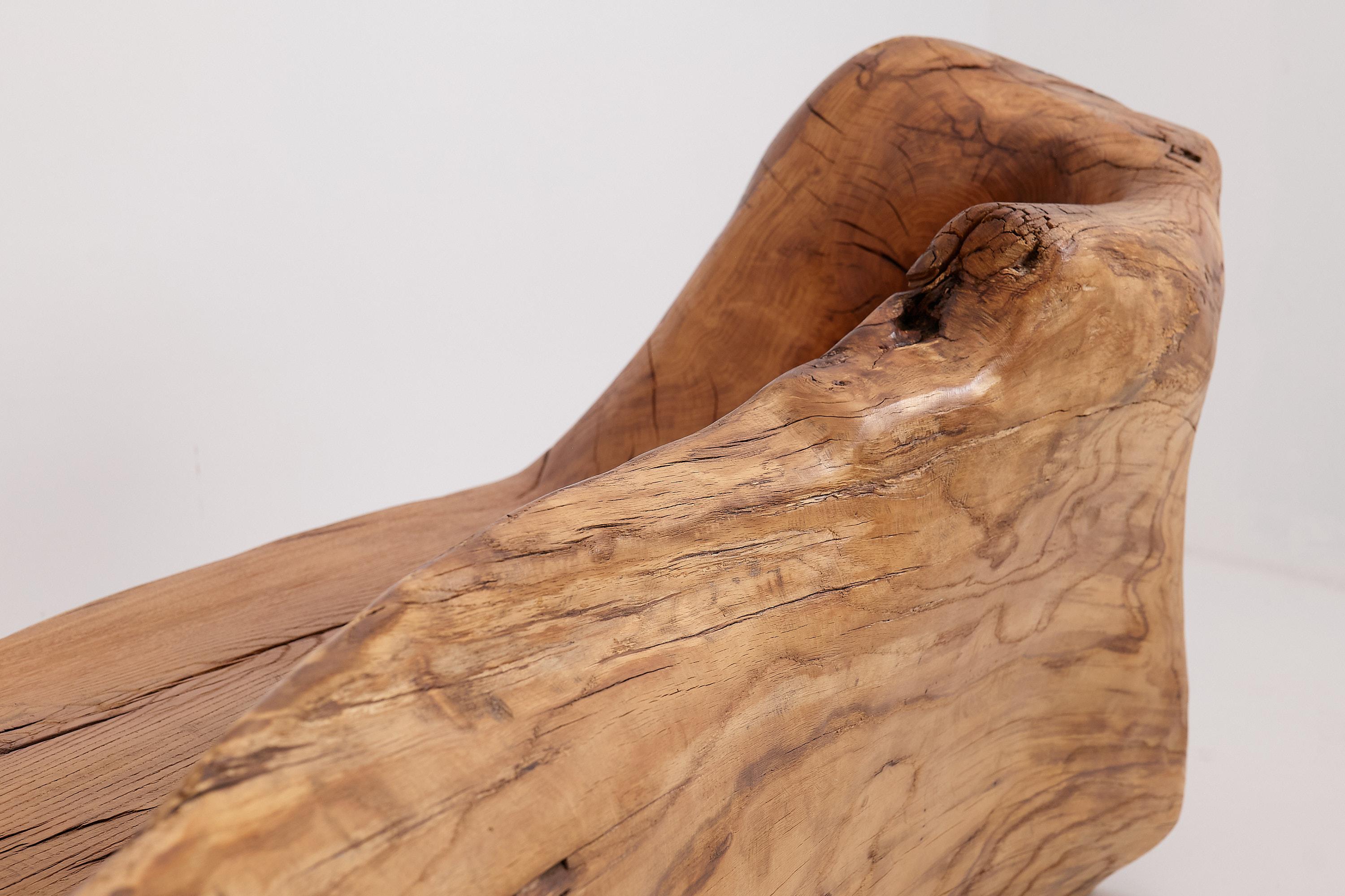 Banco XXL de madera maciza tallada con forma orgánica en bruto para interior y exterior, muebles de madera en venta 3
