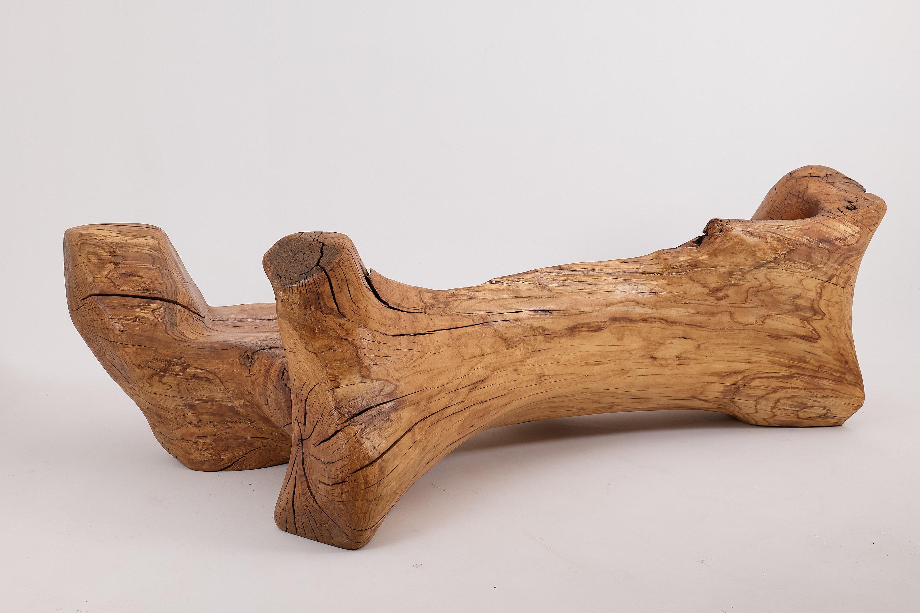 Banco XXL de madera maciza tallada con forma orgánica en bruto para interior y exterior, muebles de madera en venta 4