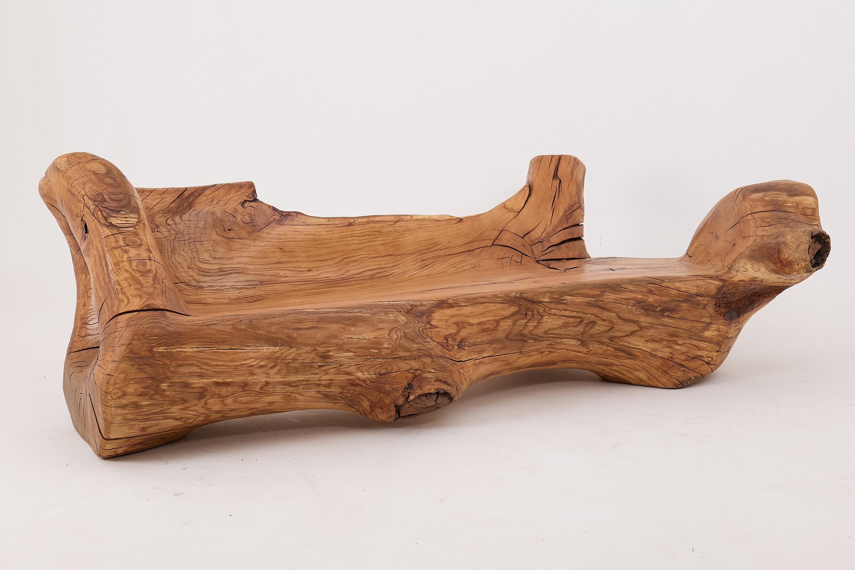 Banco XXL de madera maciza tallada con forma orgánica en bruto para interior y exterior, muebles de madera en venta 10
