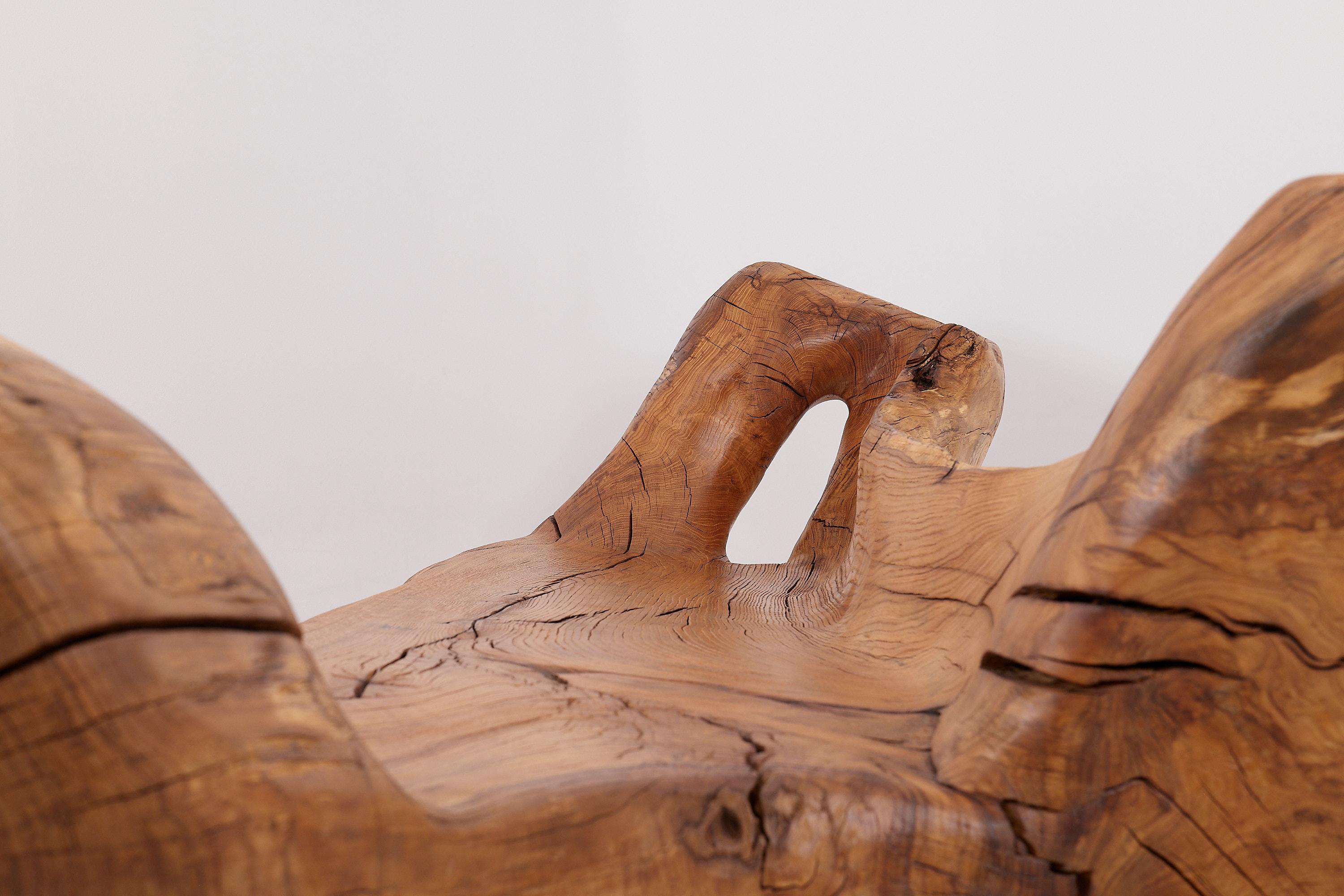 Banco XXL de madera maciza tallada con forma orgánica en bruto para interior y exterior, muebles de madera Madera en venta