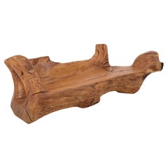 XXL Solid Carved Wood Bench With Raw Organic Form Indoor, & Outdoor, Logniture