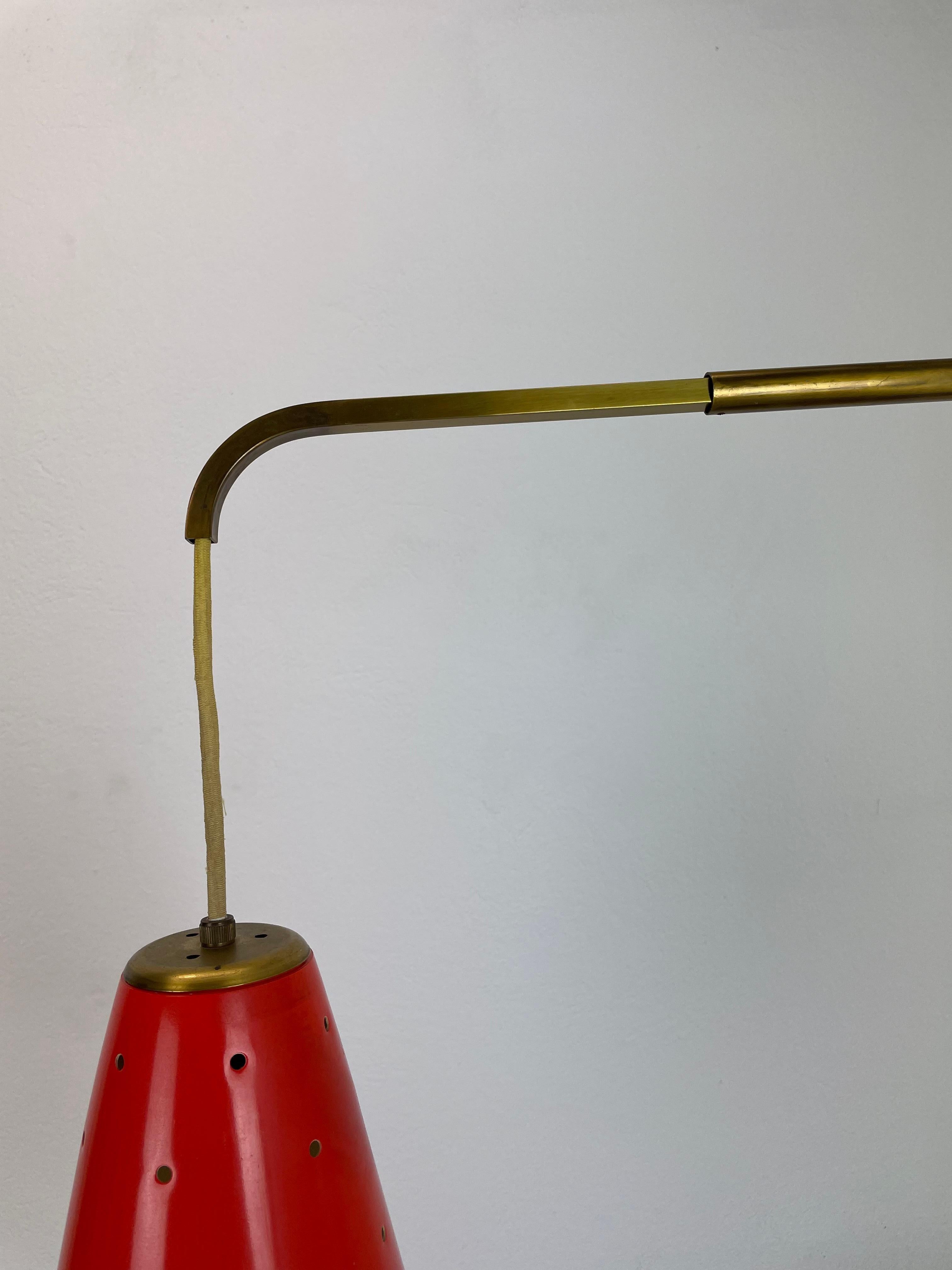 XXL Stilnovo Sarfatti Style Red Counter Weight Brass Wall Light Italy, 1950s For Sale 4