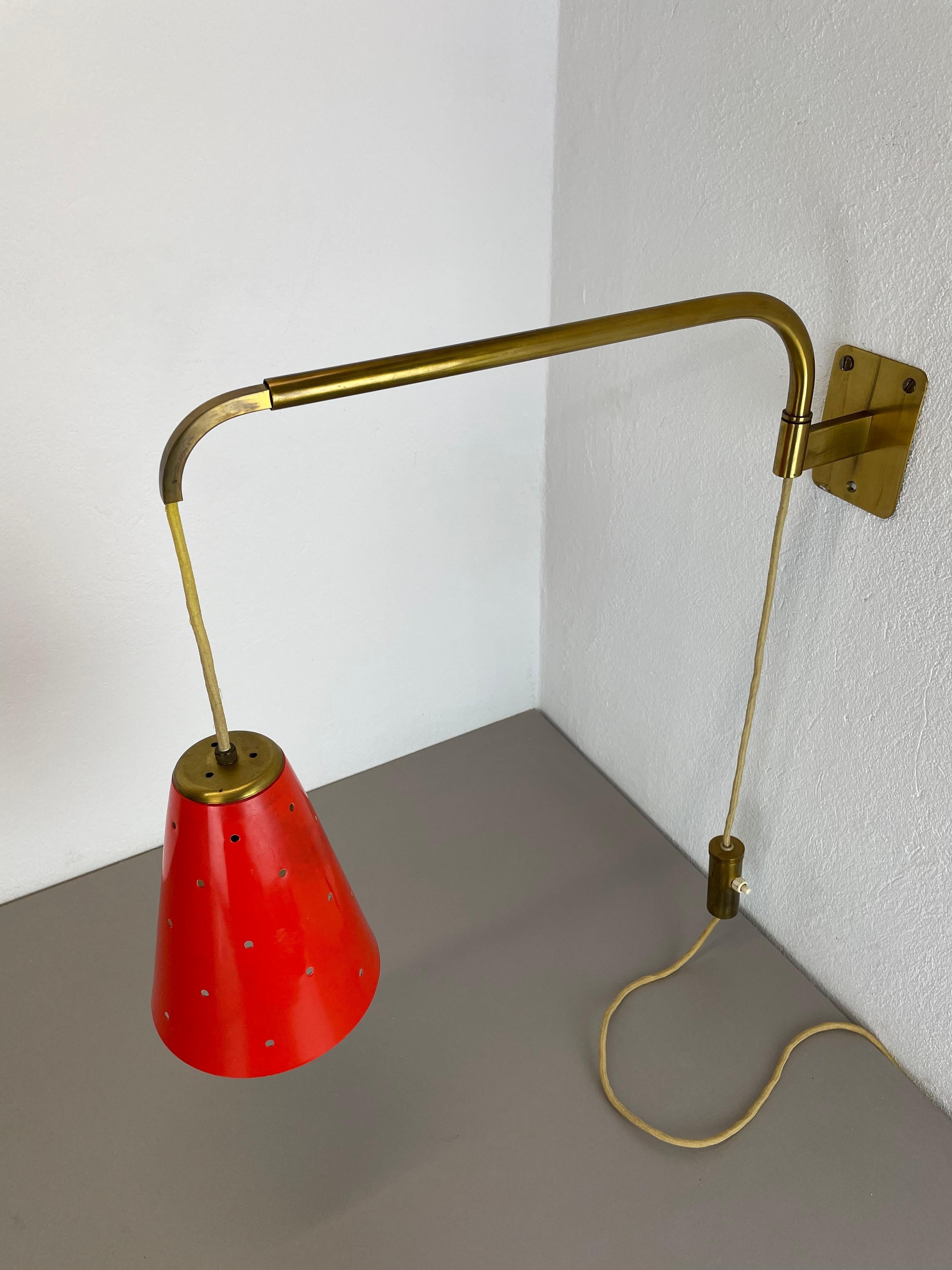 XXL Stilnovo Sarfatti Style Red Counter Weight Brass Wall Light Italy, 1950s For Sale 12