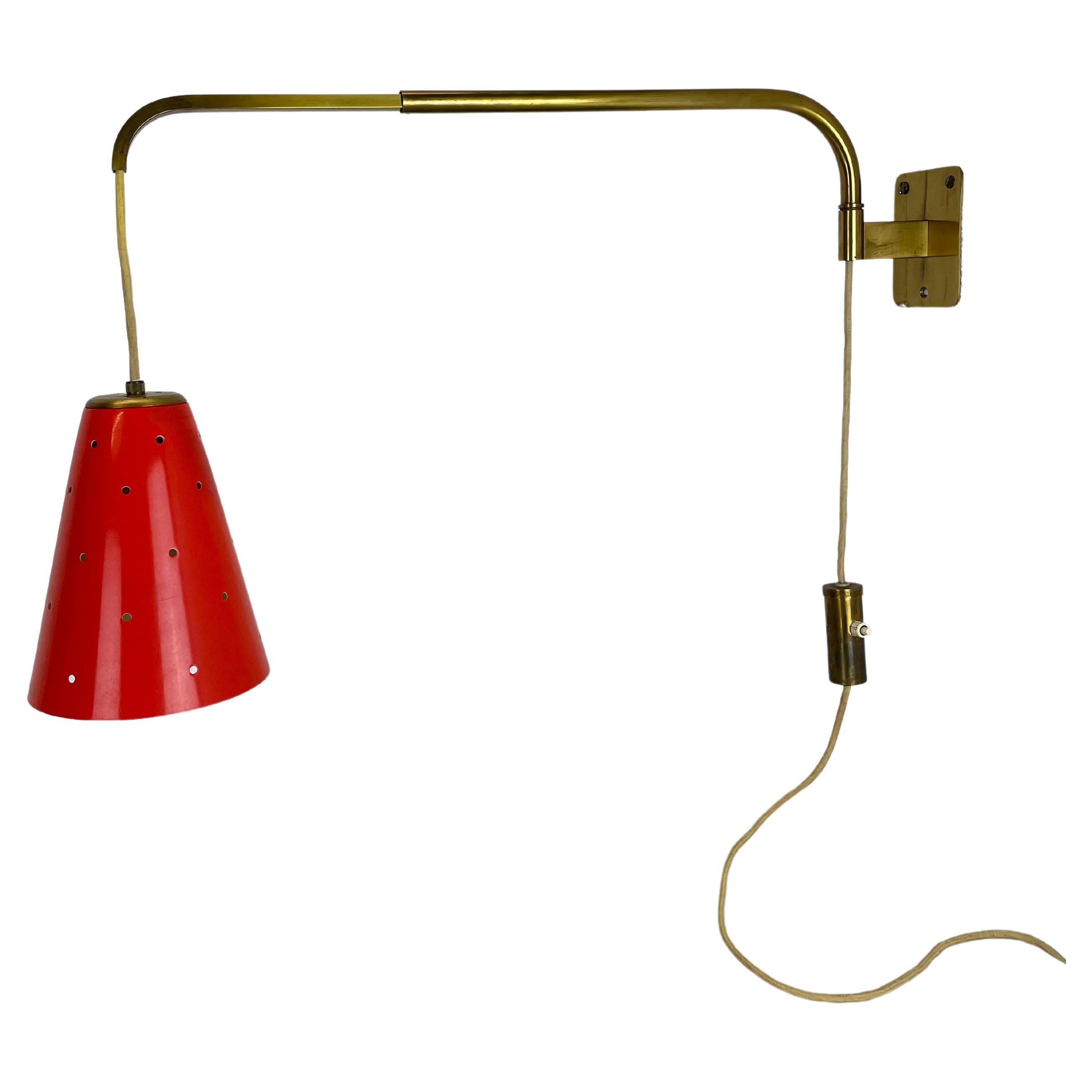 XXL Stilnovo Sarfatti Style Red Counter Weight Brass Wall Light Italy, 1950s