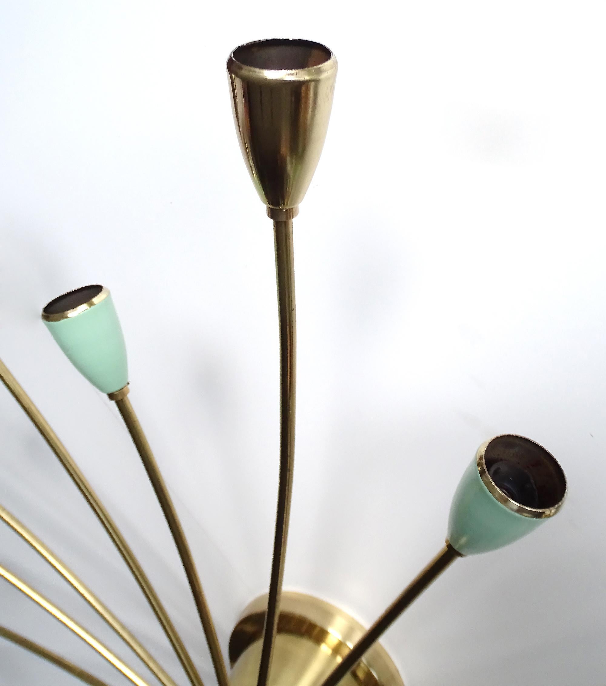 XXL 1950s Stilnovo Sputnik Flush Light, Brass Pendant Light, Green Gold 1950s For Sale 5