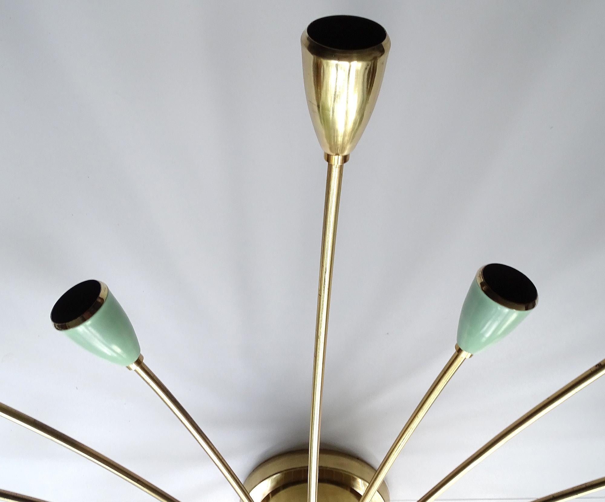 XXL 1950s Stilnovo Sputnik Flush Light, Brass Pendant Light, Green Gold 1950s For Sale 7