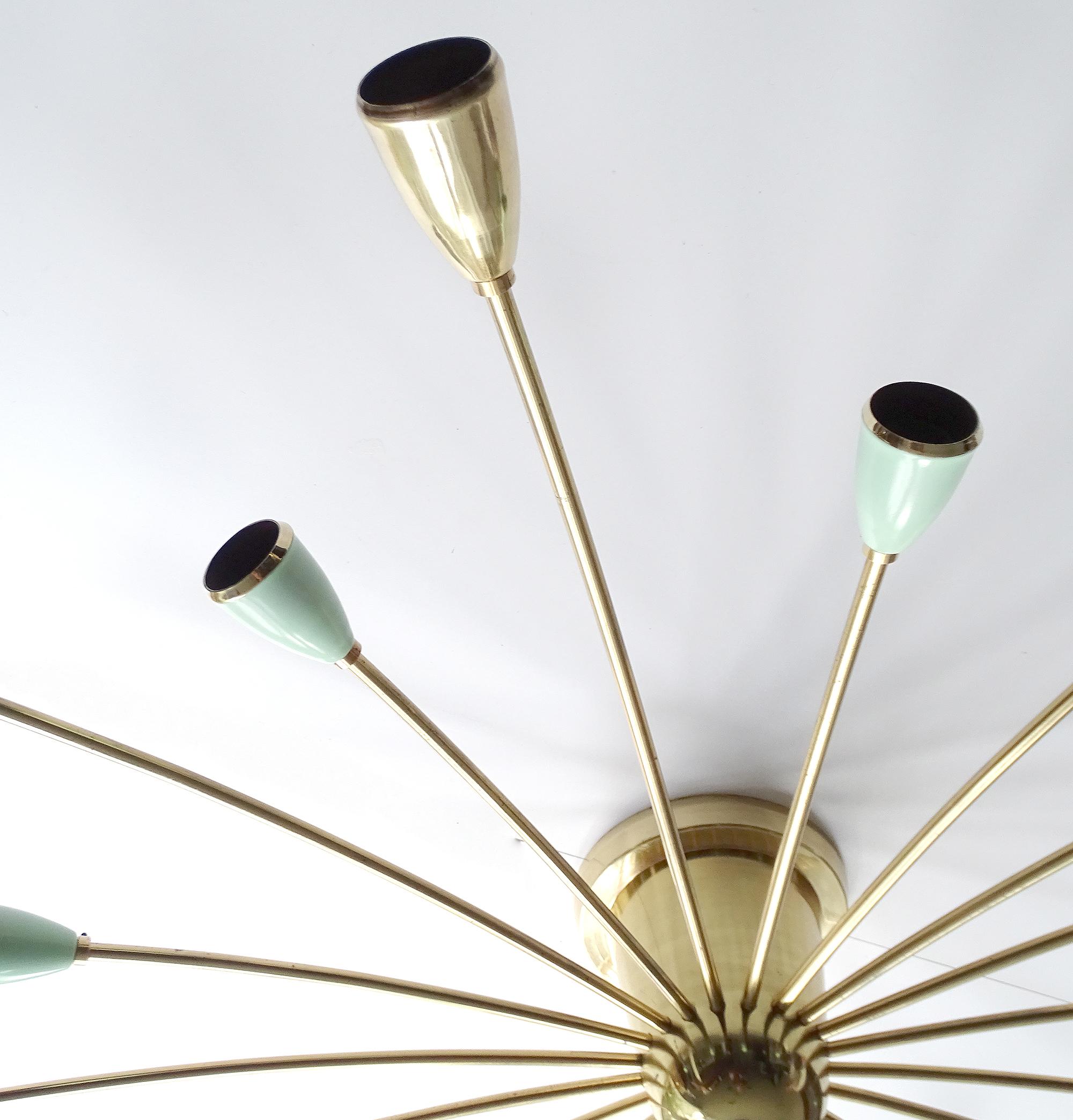 XXL 1950s Stilnovo Sputnik Flush Light, Brass Pendant Light, Green Gold 1950s For Sale 3