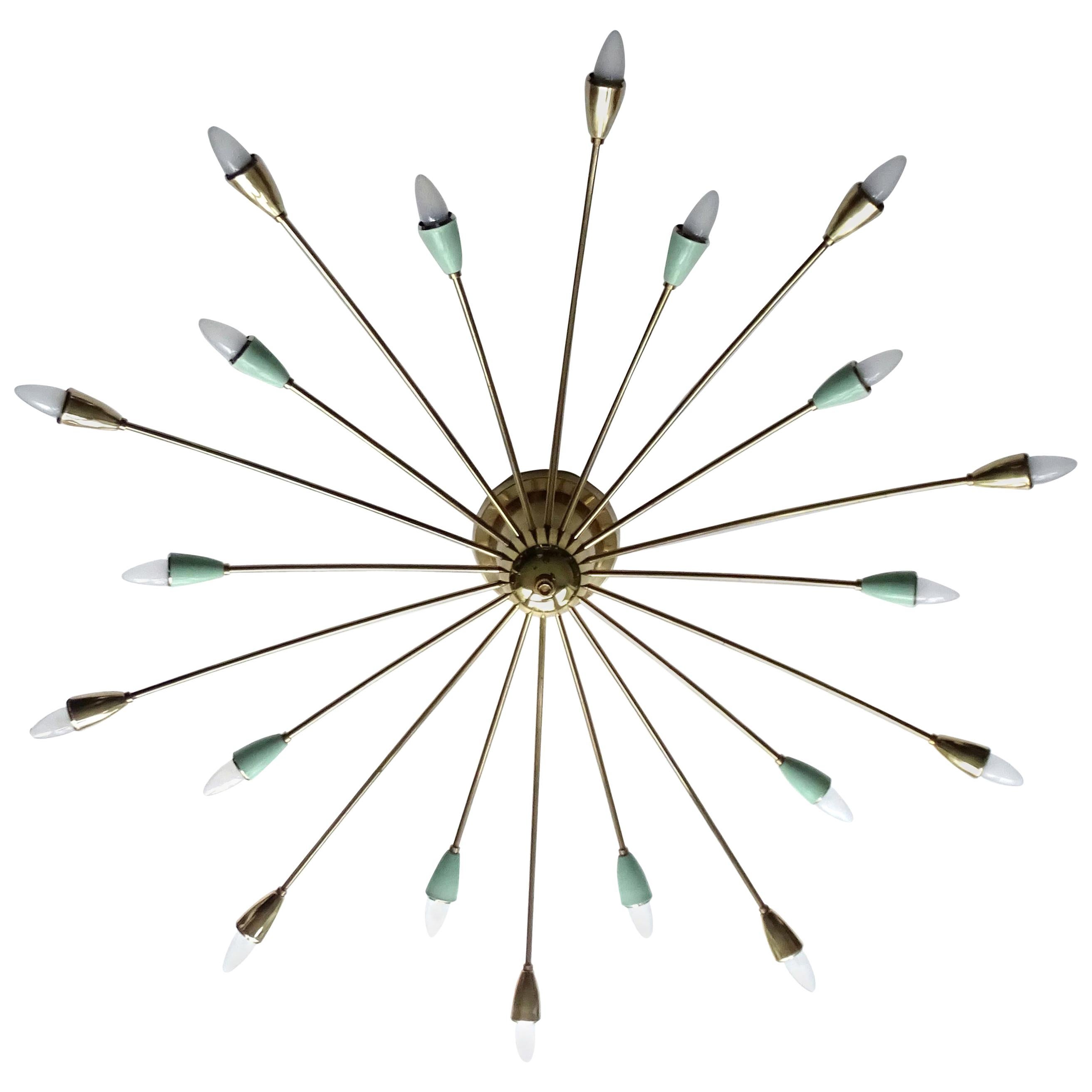 XXL 1950s Stilnovo Sputnik Flush Light, Brass Pendant Light, Green Gold 1950s For Sale