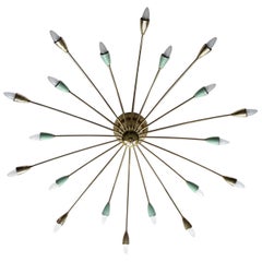 XXL 1950s Stilnovo Sputnik Flush Light, Brass Pendant Light, Green Gold 1950s