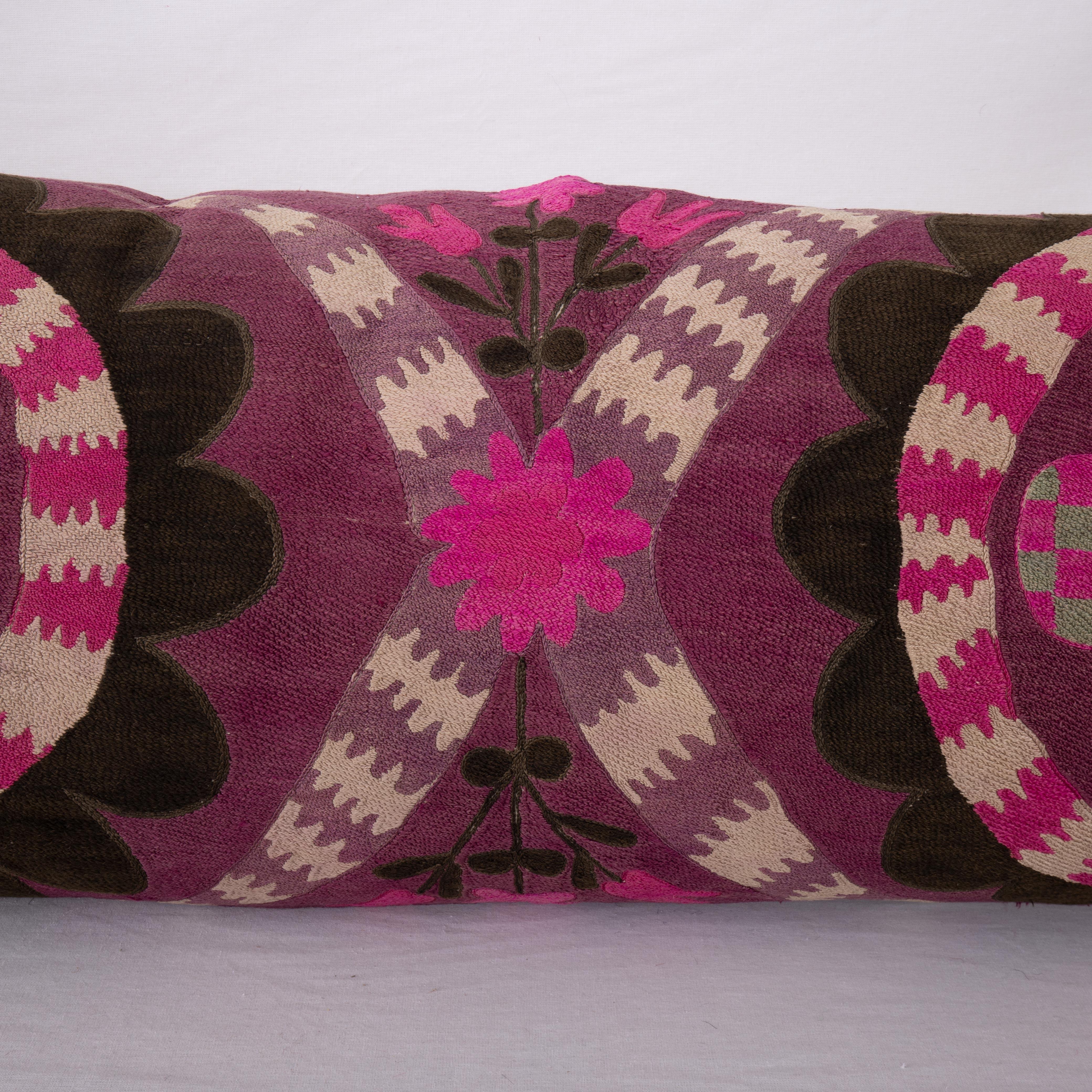 Embroidered XXL Suzani Lumbar Pillowcase Fashioned from a Tashkent Suzani, Uzbekistan For Sale
