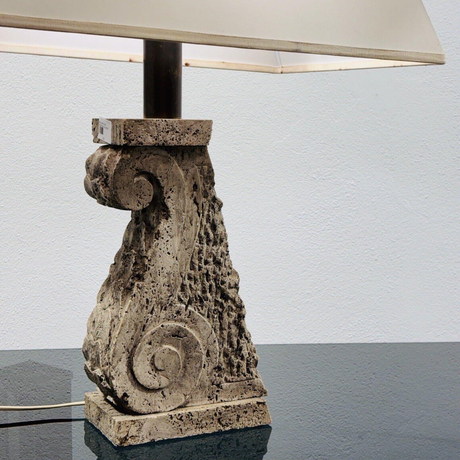 Italian xxl table lamp stone travertine hollywood regency lampe de table design For Sale