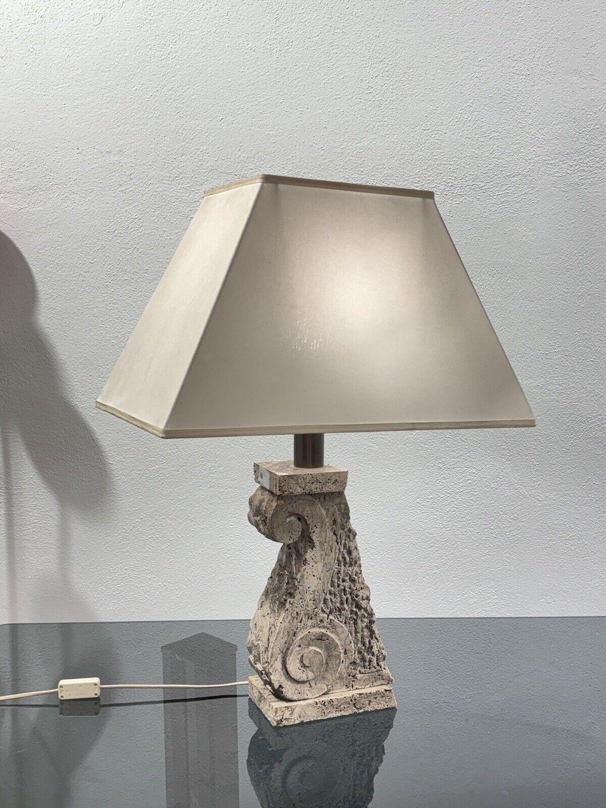Brass xxl table lamp stone travertine hollywood regency lampe de table design For Sale