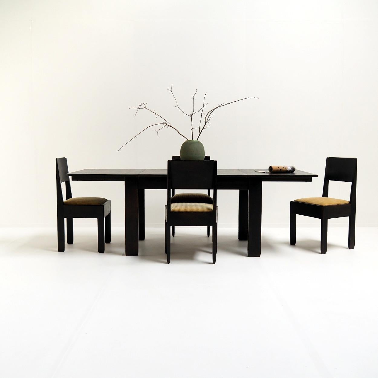 Beautiful Dutch dining set manufactured by L.O.V. (Labor Omnia Vincit - Labor Overcomes Everything) in the mid-1920s.

It was innovator Gerrit Pelt who founded L.O.V. in 1910 to create a better standard of living for the working class. He wanted
