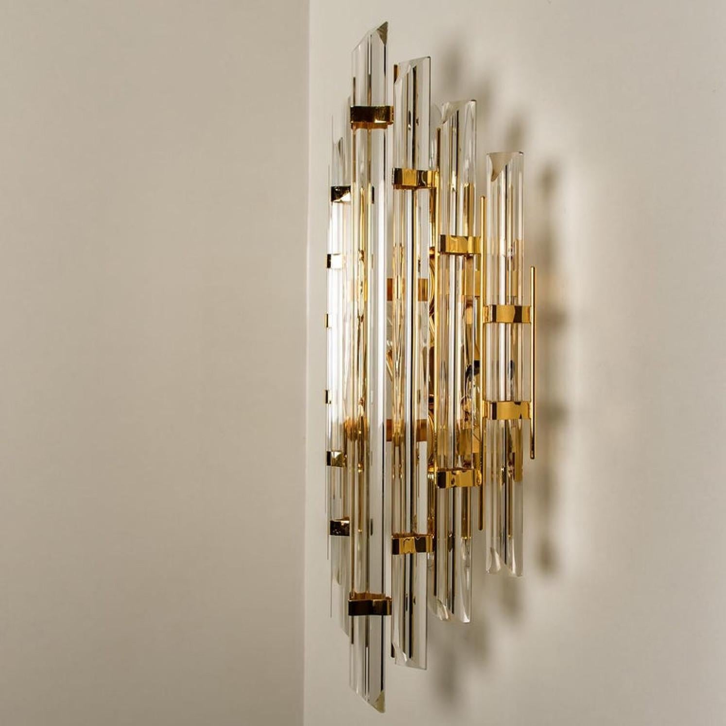 XXL Venini Style Murano Glass and Gold-Plated Sconce, Italy For Sale 4