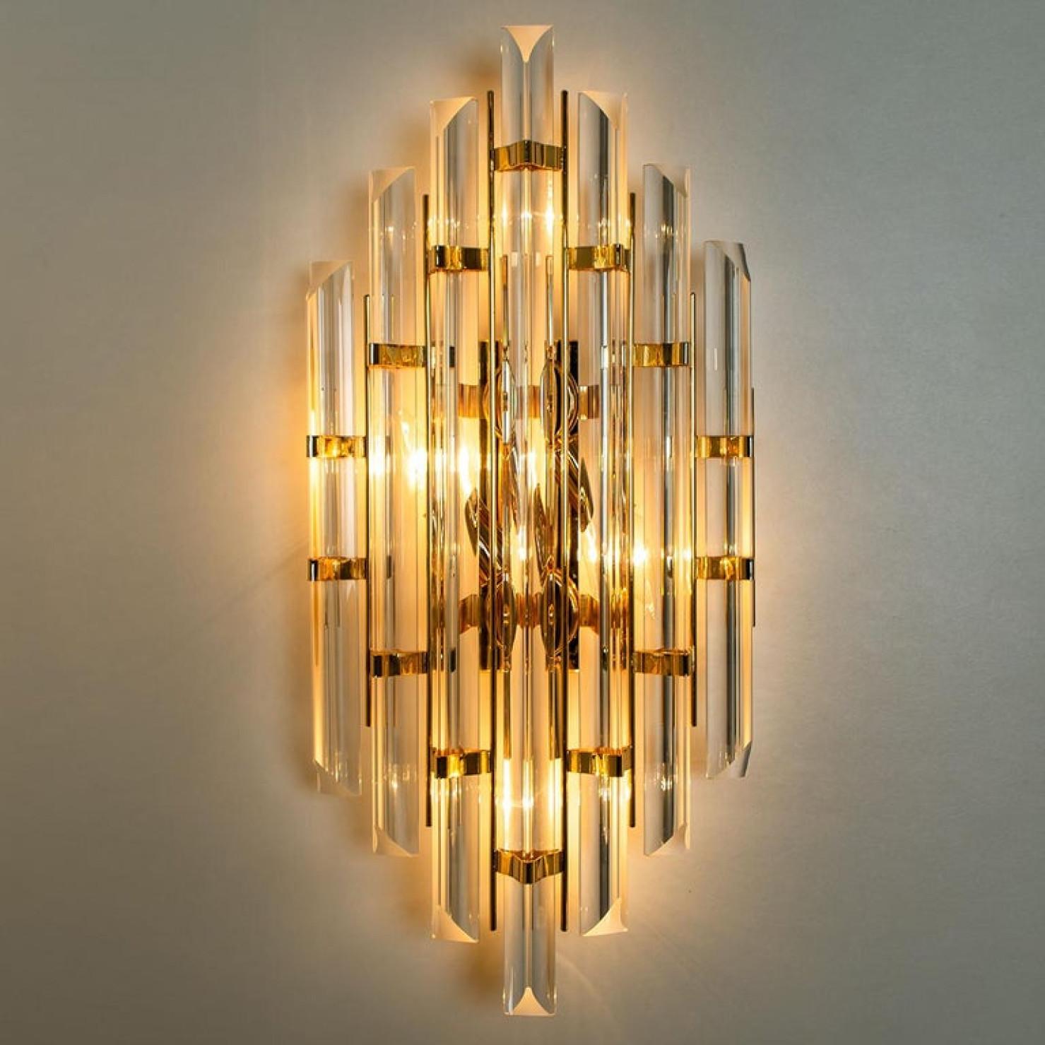 XXL Venini Style Murano Glass and Gold-Plated Sconce, Italy For Sale 6