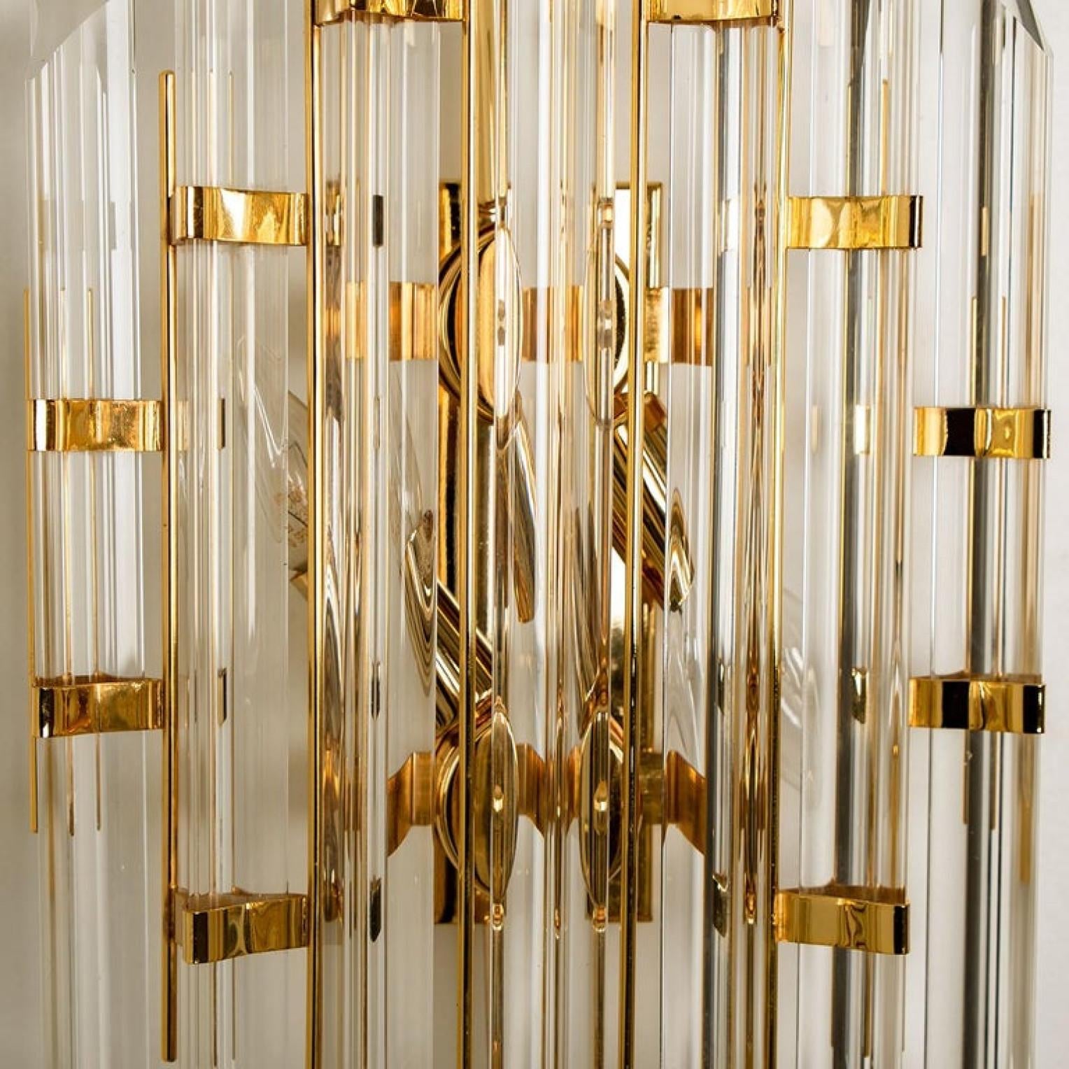 Italian XXL Venini Style Murano Glass and Gold-Plated Sconce, Italy For Sale