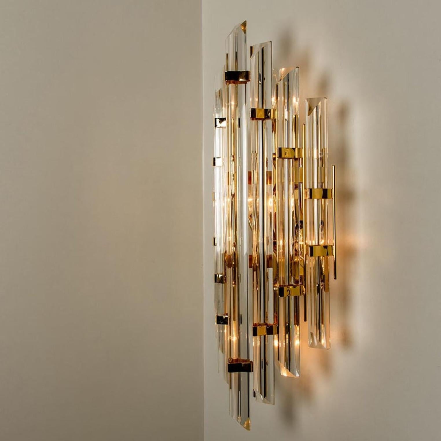 XXL Venini Style Murano Glass and Gold-Plated Sconce, Italy For Sale 1