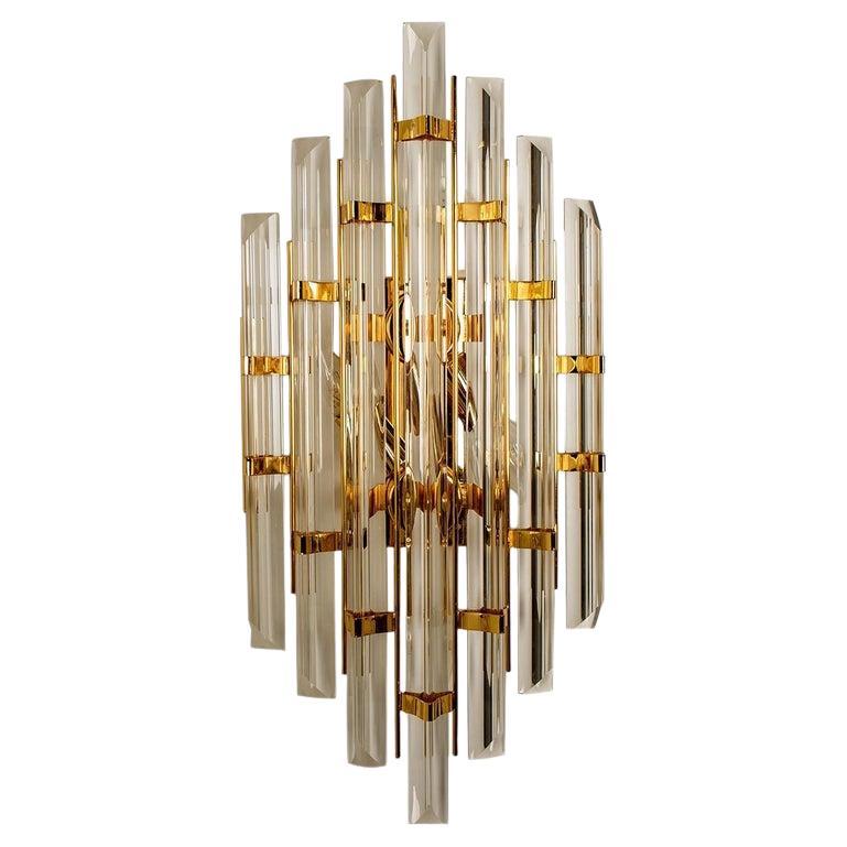 XXL Venini Style Murano Glass and Gold-Plated Sconce, Italy For Sale