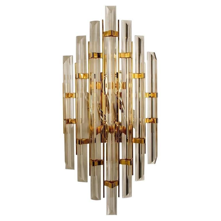 XXL Venini Style Murano Glass and Gold-Plated Sconce, Italy