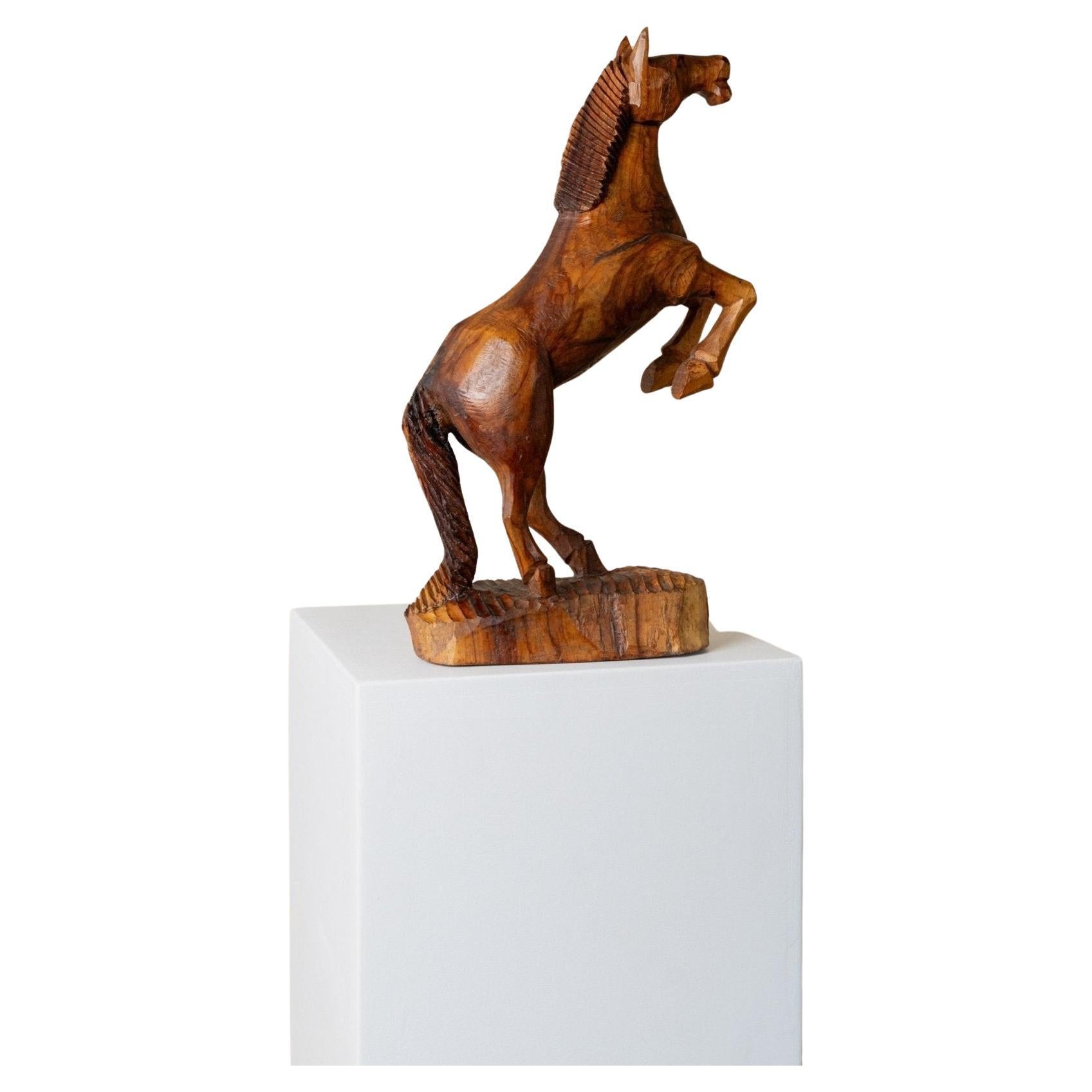 XXL Vintage 60s Wooden Horse Sculpture, Modern Mid-Century Decoration (Sculpture de cheval en bois des années 60, décoration moderne du milieu du siècle)