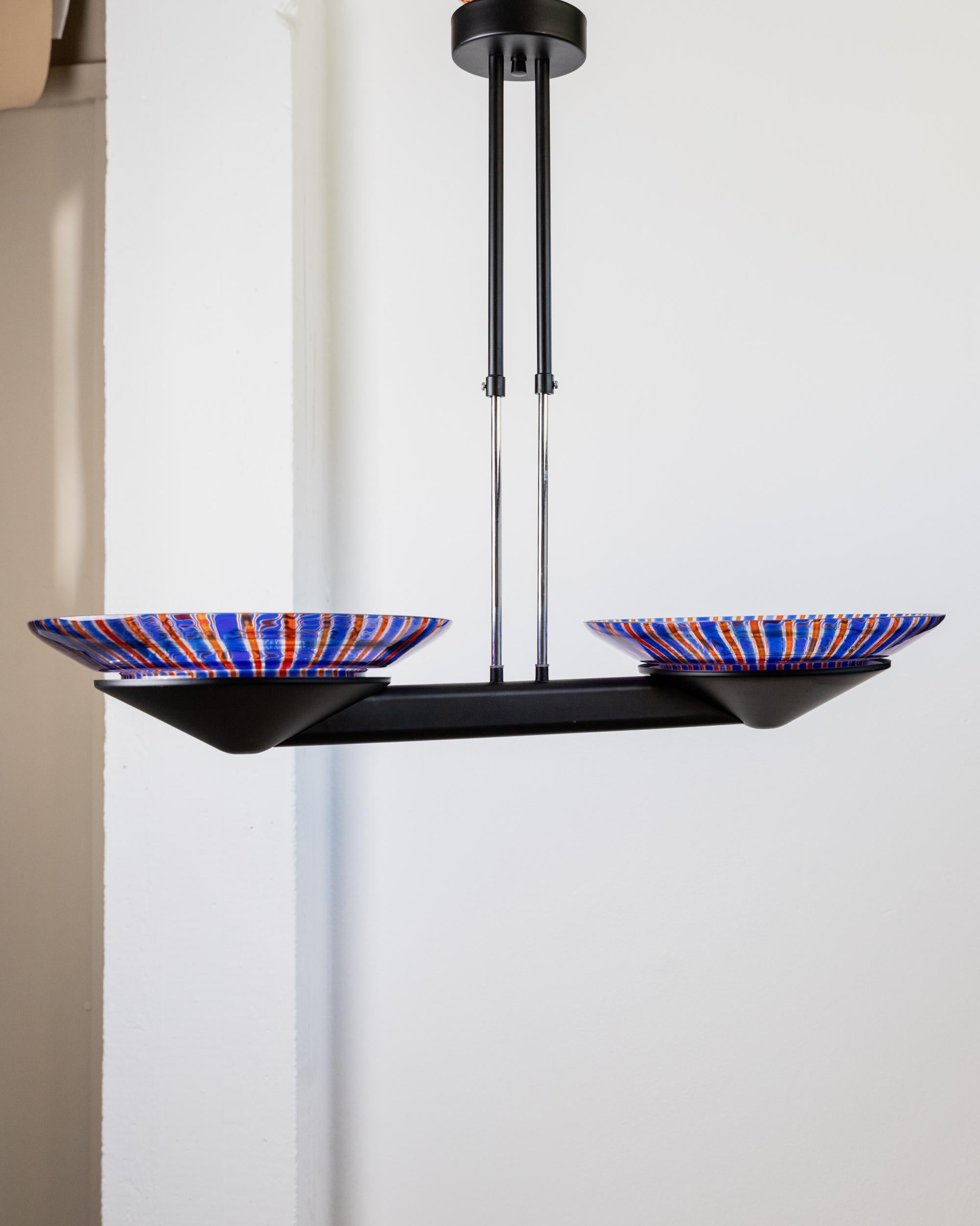 Lampadario XXL in vetro di Murano d'epoca - vetro a righe blu e rosse, Italia anni '80 in vendita 2