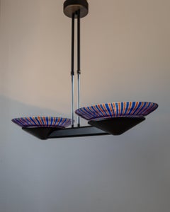 XXL Vintage Murano Glass Chandelier - Blue and Red Striped Glass, Italy 1980s