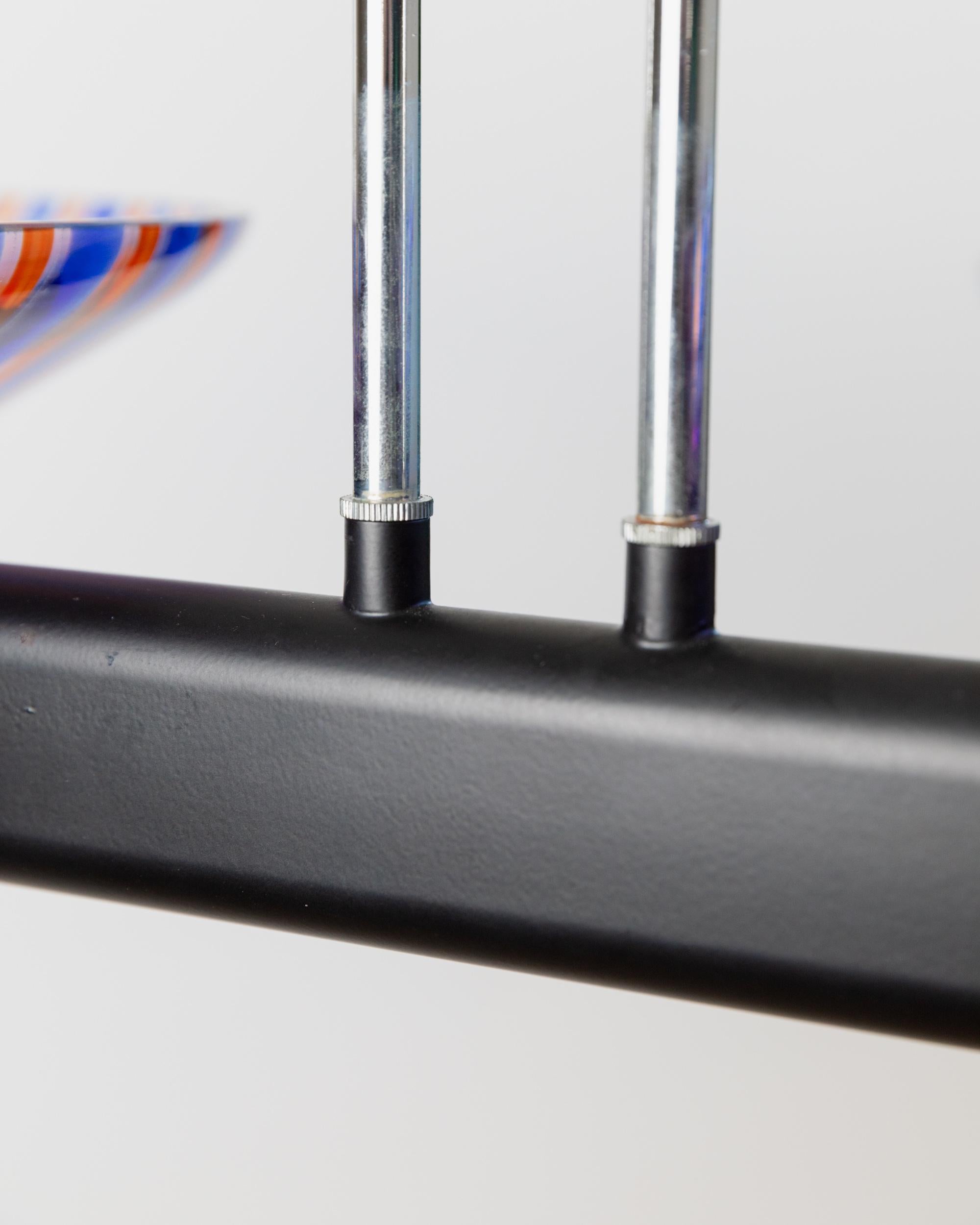 Metallo Lampadario XXL in vetro di Murano d'epoca - vetro a righe blu e rosse, Italia anni '80 in vendita