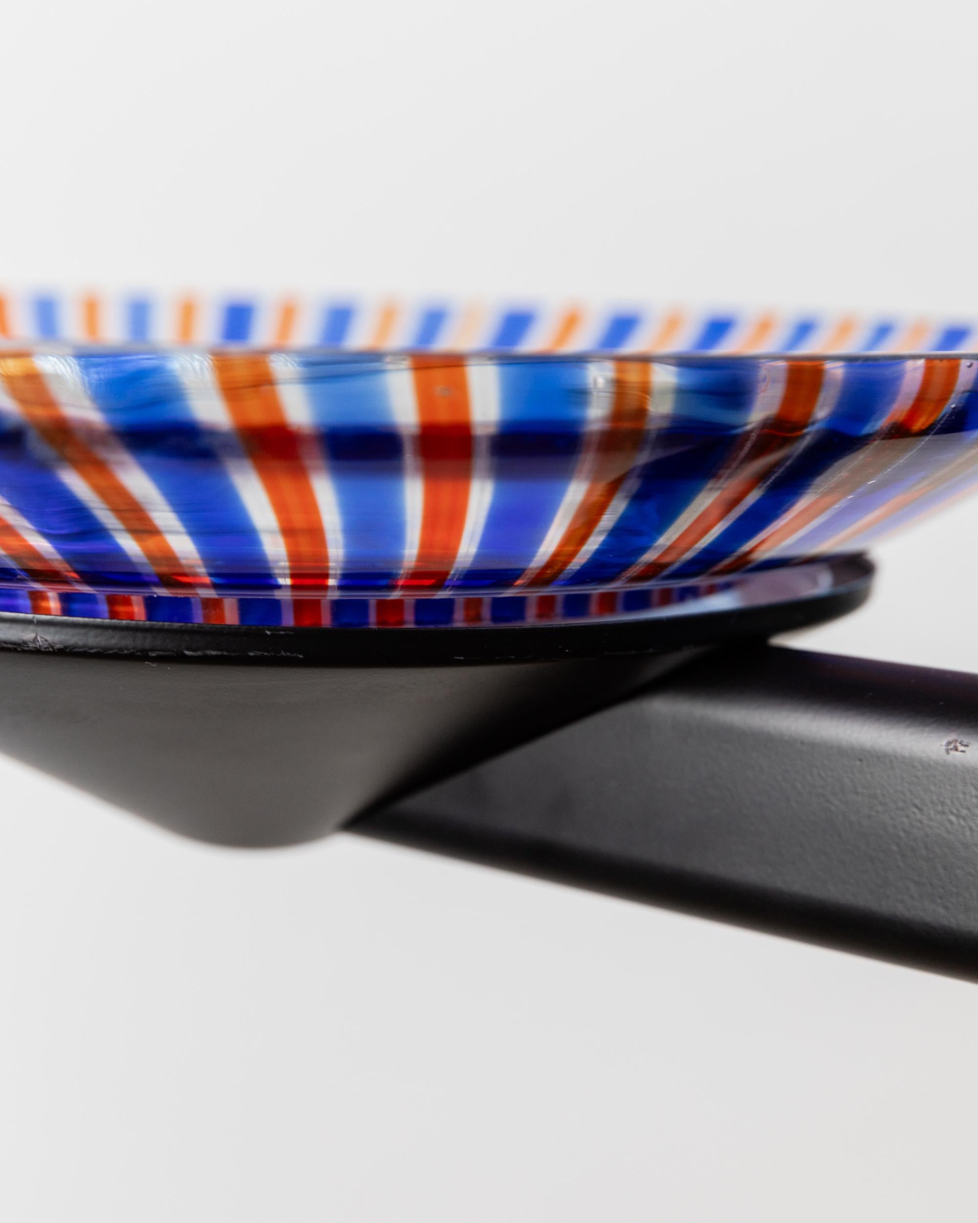 Lampadario XXL in vetro di Murano d'epoca - vetro a righe blu e rosse, Italia anni '80 in vendita 1