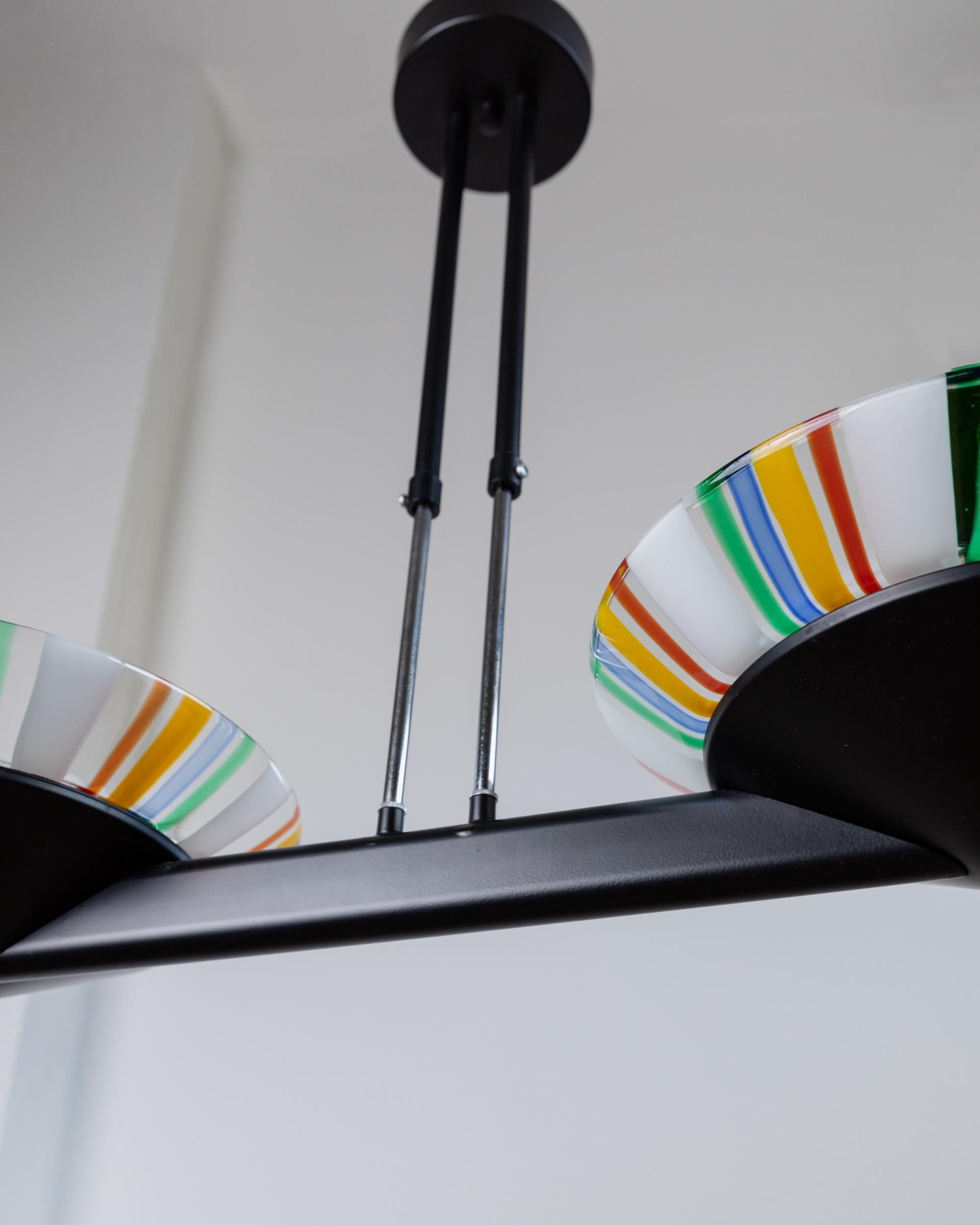 Metallo Lampadario XXL in vetro di Murano d'epoca - vetro colorato a strisce, design Italia anni '80 in vendita