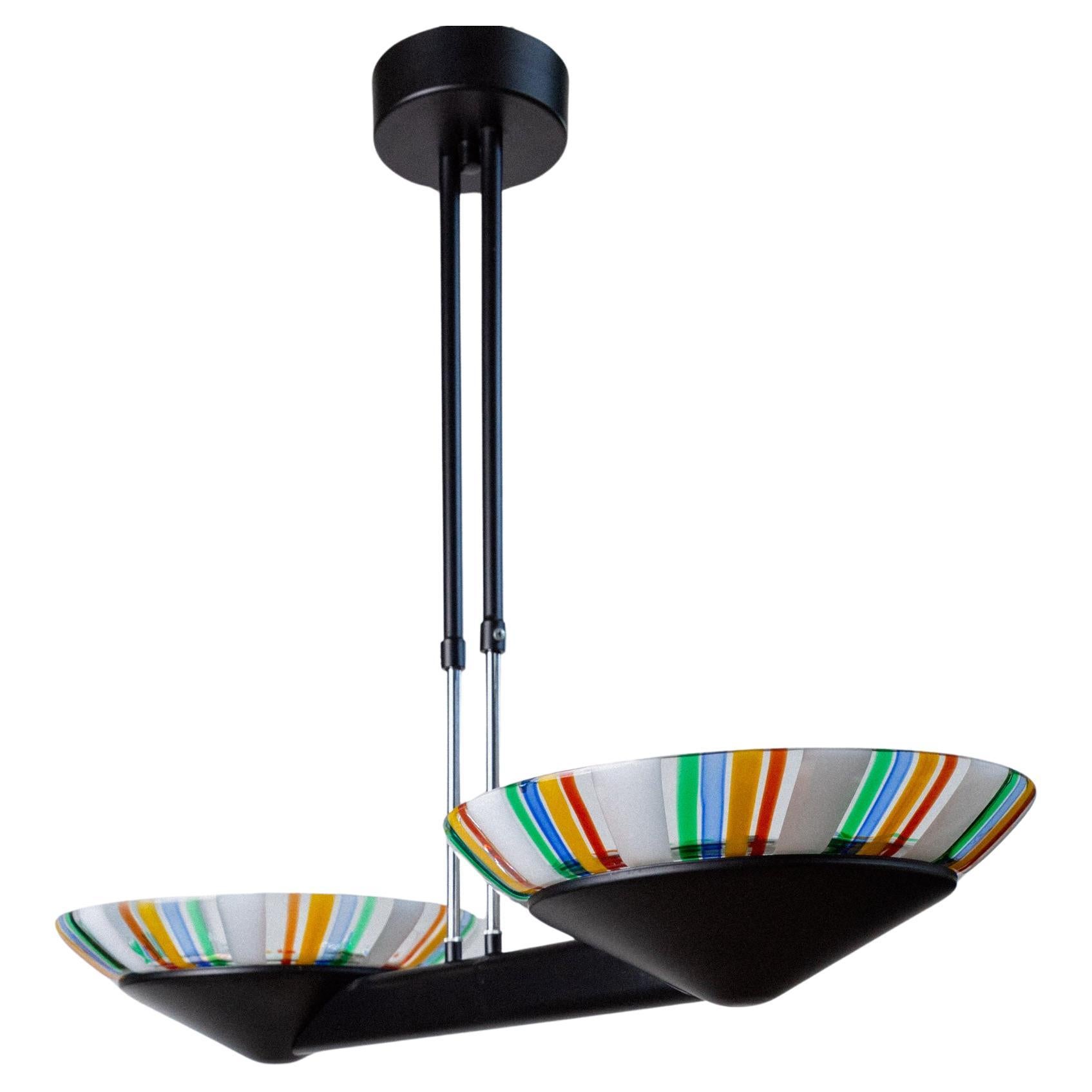 Lampadario XXL in vetro di Murano d'epoca - vetro colorato a strisce, design Italia anni '80 in vendita