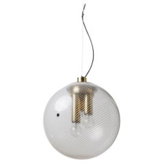 XXL Vintage Murano Glass Globe Lamp, Spun Glass, Golden Metal, Design Italy 60s