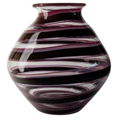 XXL Vintage Murano Glass Vase - Swirled Clear Glass with Purple Stripes, 1970s