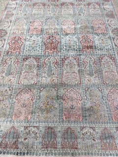 XXL Vintage Silk Kashmir rug Garden of Paradise in plush, baby blue and ivory