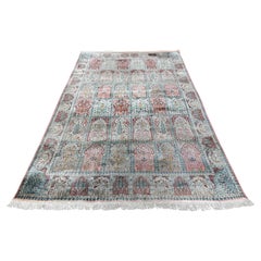 XXL Vintage Silk Kashmir rug Garden of Paradise in plush, baby blue and ivory