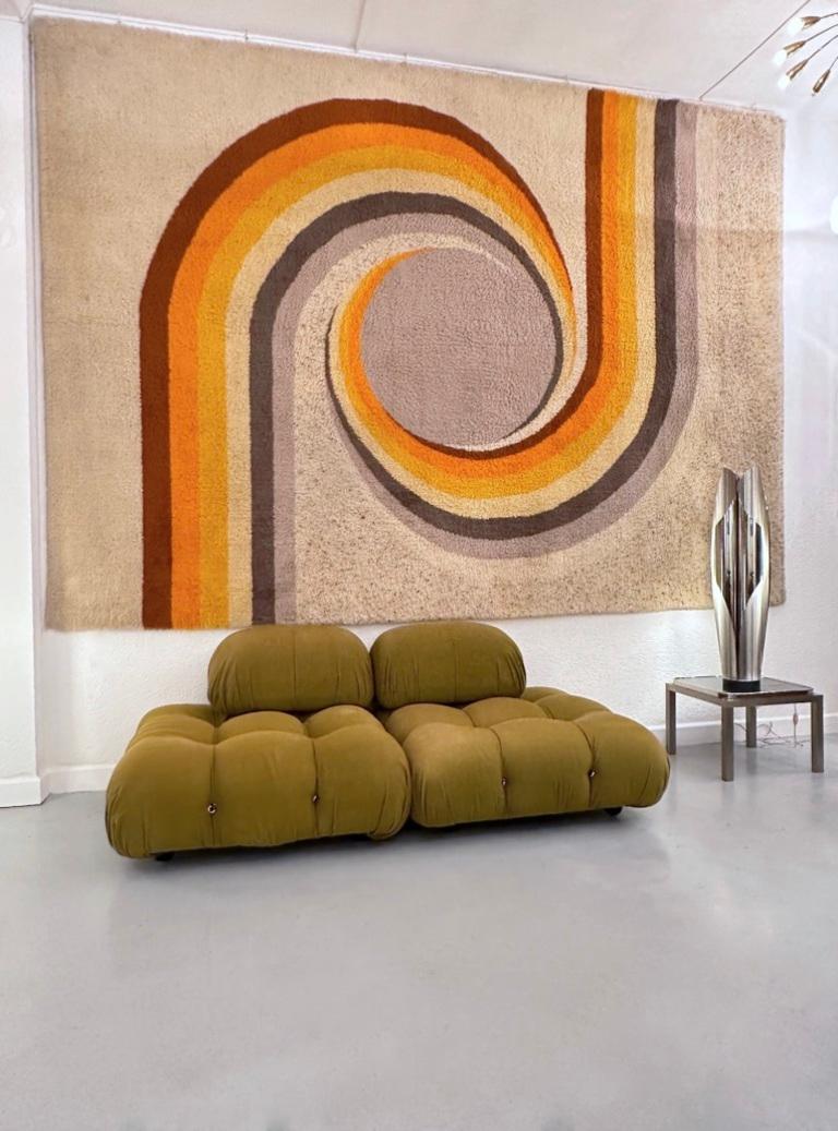 Extra Large Spectacular spiral spaceage 100% pure wool carpet / rug produced by DESSO in Netherlands ca. 1970's
Very good condition. Cleaned by a professional. Smells good laundry.
L 350 x D 250 cm