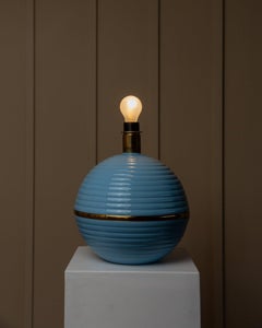 XXL Vintage Table Lamp - Light Blue & Gold, Italy, 1980s